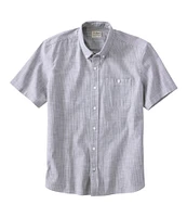 Men's Comfort Stretch Chambray Shirt, Slightly Fitted Untucked Fit, Short-Sleeve, Stripe