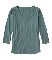 Women's Soft Stretch Supima-Blend Tee, Three-Quarter-Sleeve V-Neck