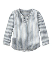 Women's Premium Washable Linen Shirt, Splitneck Stripe