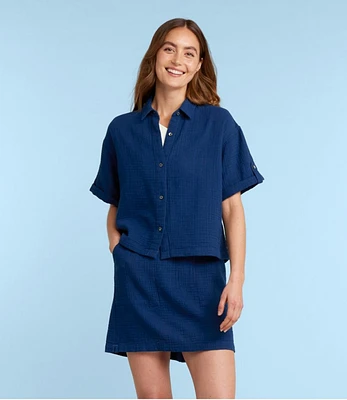 Women's Cloud Gauze Crop Button-Up Shirt