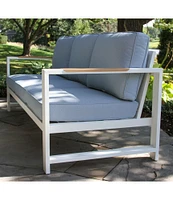 White Aluminum Deep Seating Sofa with Blue Cushions