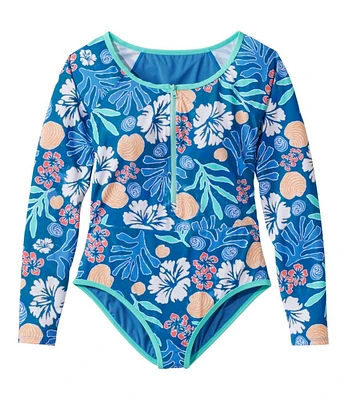 Women's Coastal Essentials Swimwear, Long-Sleeve Tanksuit Print