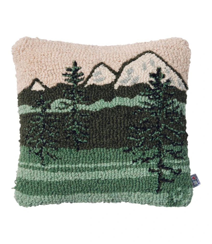 Wool Hooked Throw Pillow, Mountains, 14" x 14"