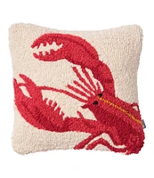 Wool Hooked Throw Pillow, Red Lobster, 14" x 14"