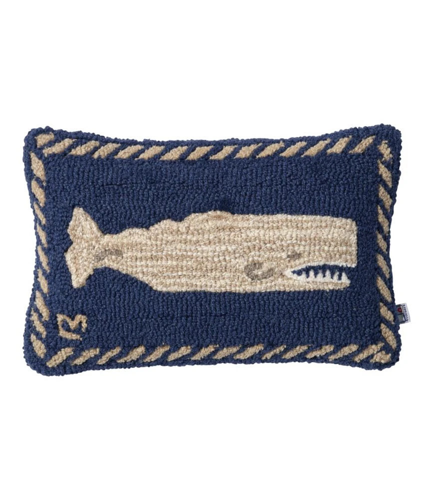 Wool Hooked Throw Pillow, Whale, 12" x 18"