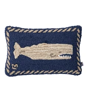 Wool Hooked Throw Pillow, Whale, 12" x 18"