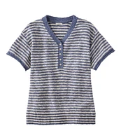 Women's Midweight Cotton Slub Sweater, Henley Short-Sleeve Stripe