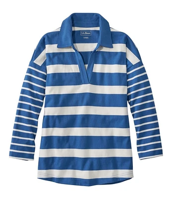 Women's Heritage Mariner Top, Splitneck Polo Three-Quarter-Sleeve, Block Stripe