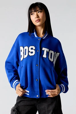 Embroidered Fleece Varsity Jacket