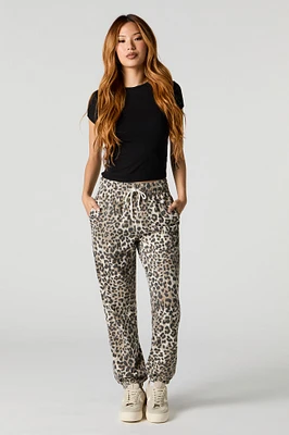 Cheetah Print High Rise Fleece Jogger