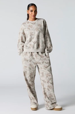 Camo Print Wide Leg Fleece Sweatpant