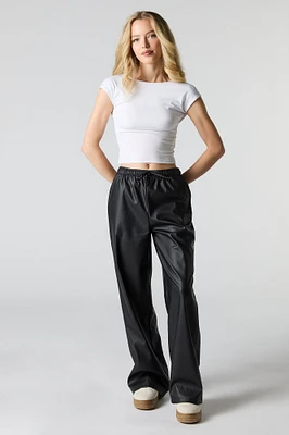 Faux Leather Drawstring Wide Leg Pant