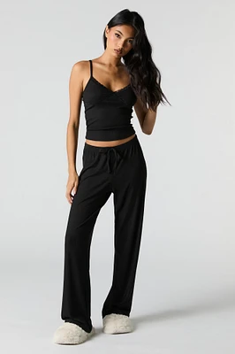 Ribbed Lace Trim Tank & Pant 2 Piece Pajama Set