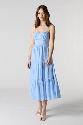 Tie Waist Tiered Midi Dress