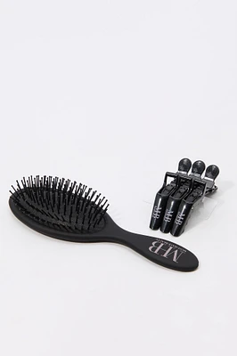 Hair Brush & Blow Dry Clip Set (4 Pcs)