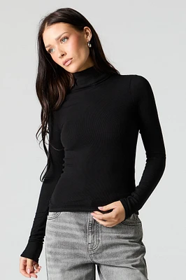 Ribbed Turtleneck Long Sleeve Top