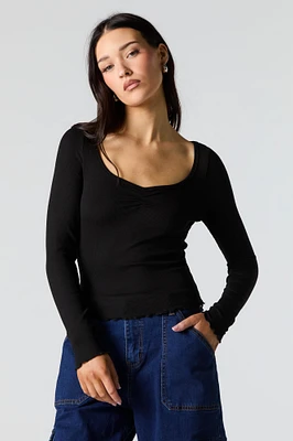 Ribbed Cinched Long Sleeve Top