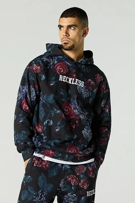 Floral Print Fleece Hoodie