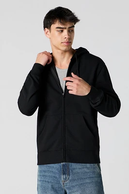 Solid Fleece Zip-Up Hoodie