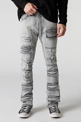 Distressed Denim Stacked Cargo Jean