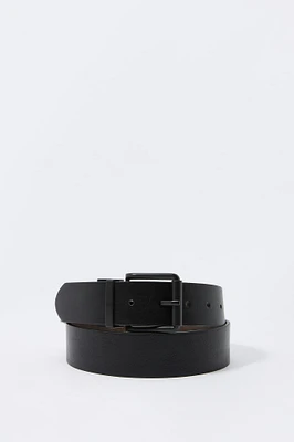 Faux Leather Reversible Roller Buckle Belt