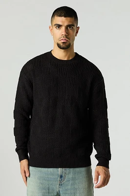 Textured Open Knit Crewneck Sweater