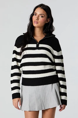 Striped Knit Quarter Zip Sweater