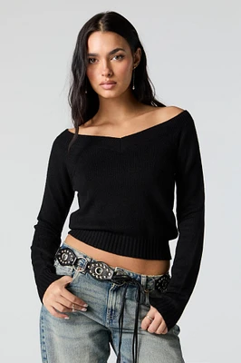 V-Neck Off Shoulder Sweater