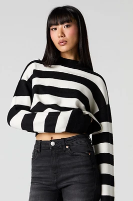 Striped Knit Mock Neck Sweater