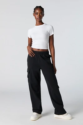 Fleece Wide Leg Cargo Sweatpant