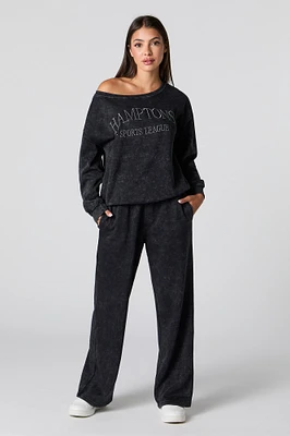 Fleece Washed Wide Leg Sweatpant