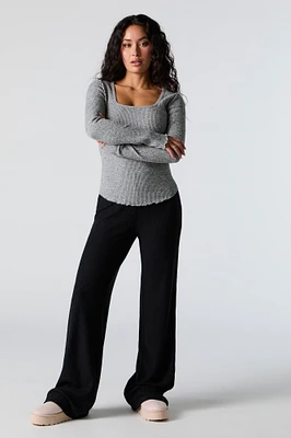 Ribbed Knit Wide Leg Pant