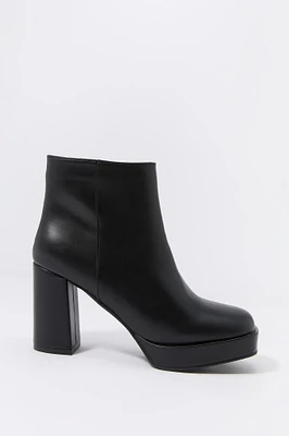 Faux Leather Platform Heeled Boot