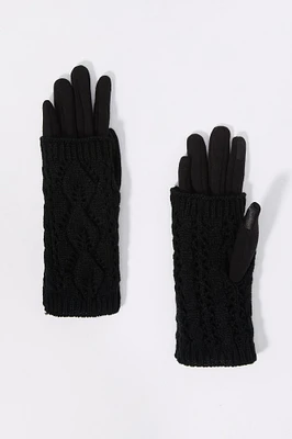 Cable Knit Overlay Touch Screen Gloves