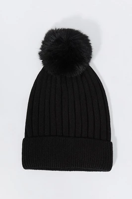 Ribbed Knit Beanie with Pom