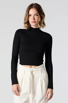 Ribbed Knit Mock Neck Sweater