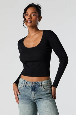 Ribbed Knit Scoop Neck Skimmer Sweater