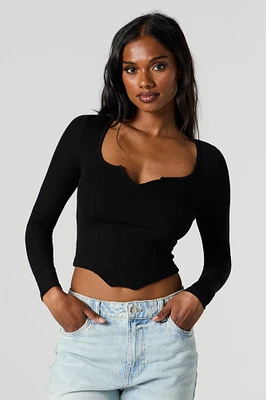 Ribbed Corset Long Sleeve Top