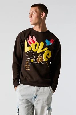 Love Puff Print Fleece Sweatshirt