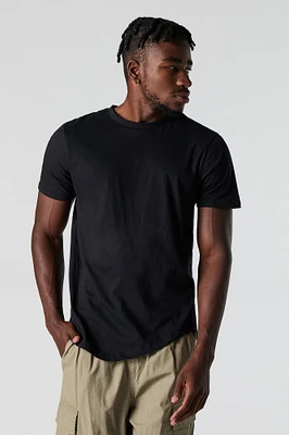 Solid Curved Hem Crewneck T-Shirt