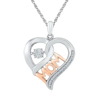 Sterling Silver 10K Rose Gold 0.07CTW Dancing Diamond Mom Necklace
