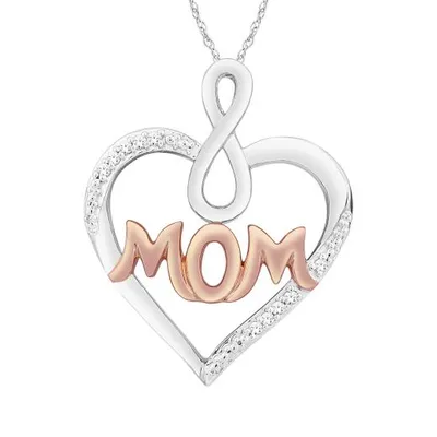 Sterling Silver 14K Rose Gold Plated Diamond Mom Pendant
