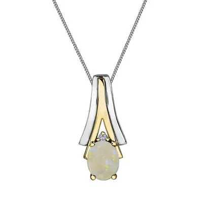 10K White & Yellow Gold Opal & 0.008CTW Diamond Pendant with Chain