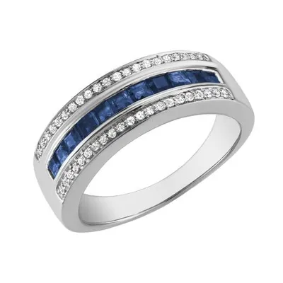 10K White Gold Sapphire and 0.15CTW Diamond Ring