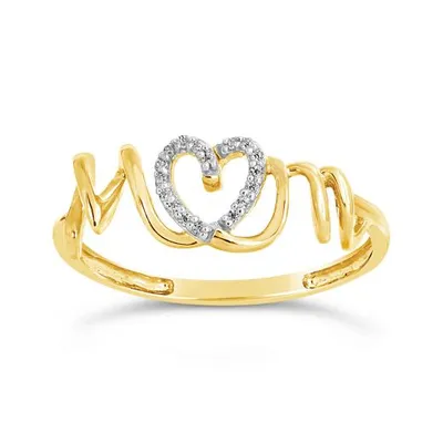 10K Yellow Gold Diamond Mom Ring