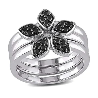 Julianna B Sterling Silver Black Spinel Floral Stacking Ring
