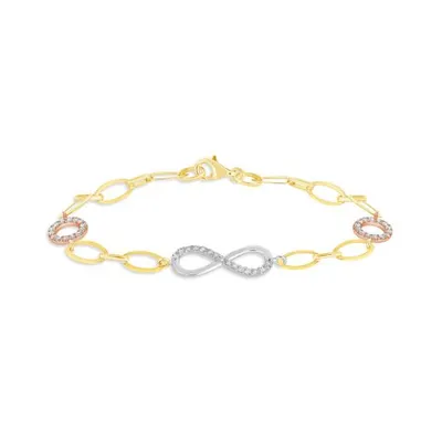 10K Yellow Gold White Gold and Rose Gold Cubic Zirconia Infinity Bracelet