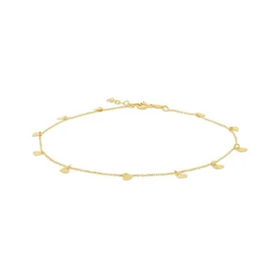 10K Yellow Gold 10+1" Heart Anklet