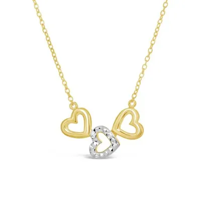 10K Yellow and White Gold Triple Heart