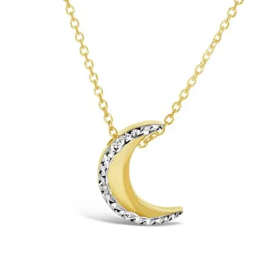 10K Yellow and White Gold Crescent Moon Necklace